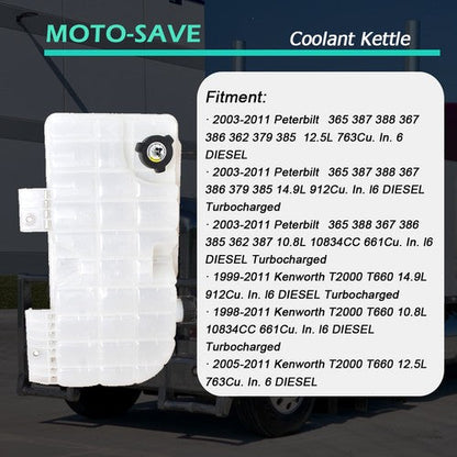 Fit For 08-11 Peterbilt 365 Coolant Reservoir Tank W/Cap & Sensor AM-2804282367