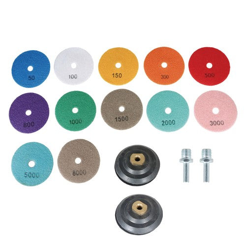 14 Pack 4 Inch Diamond Polishing Pads Kit with 2PCS 5/8’’-11 Backer Pad