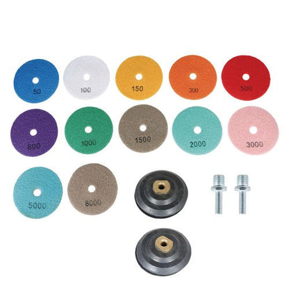 14 Pack 4 Inch Diamond Polishing Pads Kit with 2PCS 5/8’’-11 Backer Pad