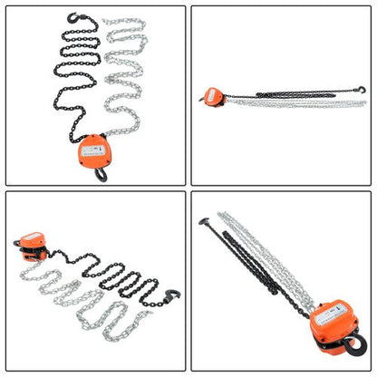 Manual Chain Hoist | 1 Ton / 2200 lbs Capacity | 2 Hooks Red | 10ft / 3m Lift