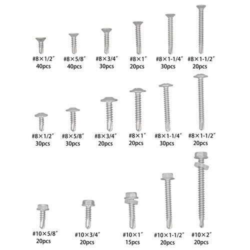 425PC 410 Stainless Steel Self-Tapping Screws #8#10 Self-Drilling Assortment Kit