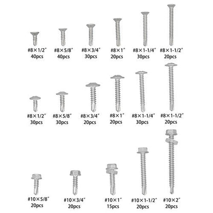 425PC 410 Stainless Steel Self-Tapping Screws #8#10 Self-Drilling Assortment Kit