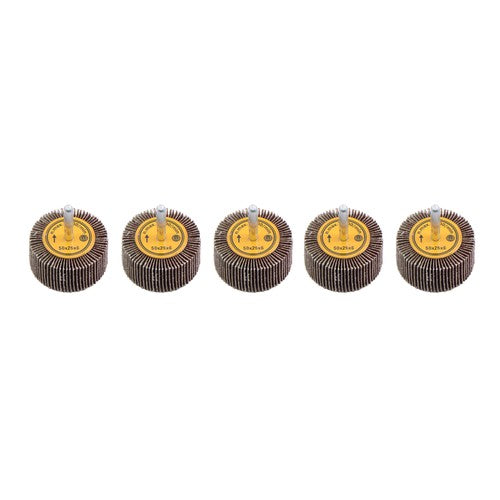 Aluminum Oxide Shank Mounted Flap Wheels, 2" x 1" x 1/4", 120 Grit - 5 Pack