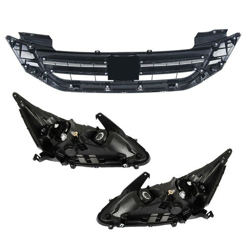 Headlights W/LED DRL Halogen& Bumper Grille For 13-15 Honda Accord Chrome Pair