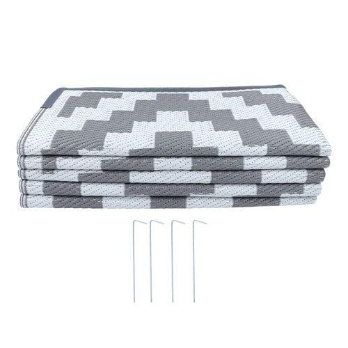 8x10 ft RV Mat Outdoor Plastic Straw Rug Carpet Waterproof Gray & White