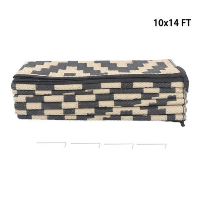 10x14 ft Waterproof Outdoor Rug Outdoor Plastic Straw Rug Carpet Black & Beige