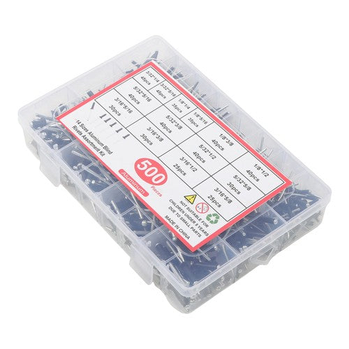500pcs Aluminum Rivet Kit 14 Sizes Assorted Blind Rivets Storage Case DIY Use