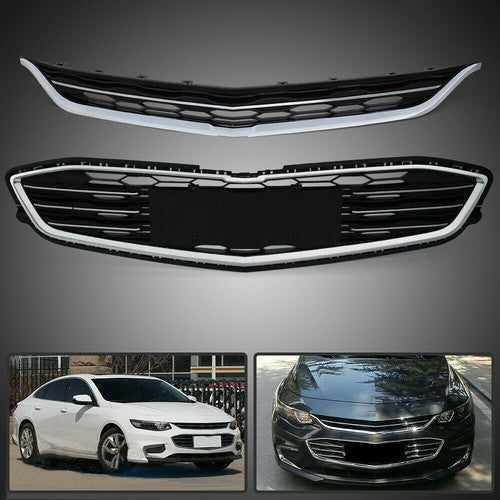 New Honeycomb Grill Front Bumper Upper&Lower Grille For Chevy Malibu 2016-2018