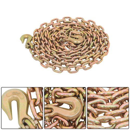 2pcs Transport Bundle Chain Steel Gold 7100lbs G80 3/8in×20ft Heavy Duty W/Hooks