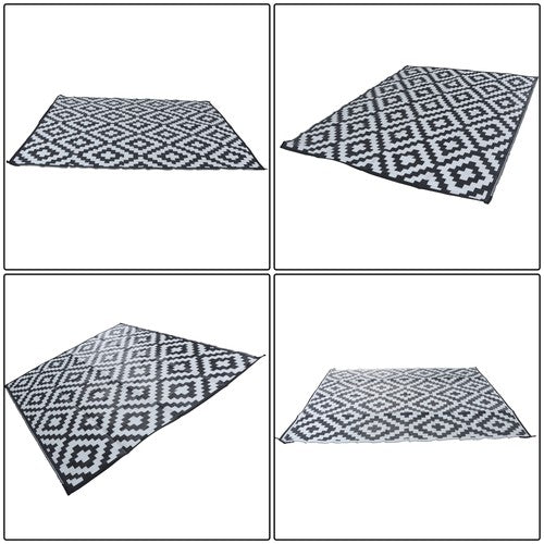 8x10ft Outdoor Plastic Straw Rug For Camping Outdoor Carpet Black & White