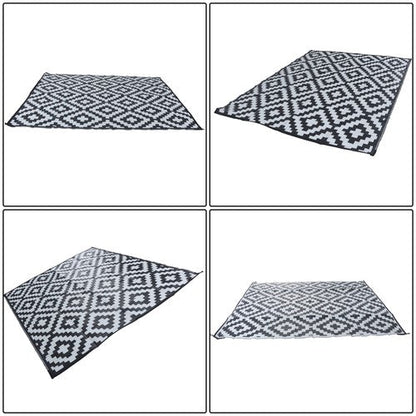 8x10ft Outdoor Plastic Straw Rug For Camping Outdoor Carpet Black & White