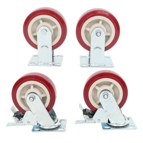 Four 6" red industrial casters 2 with brakes 2 without brakes