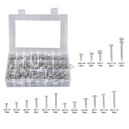 425 Pcs 410 Stainless Steel Self-Tapping Screws, #8 #10 Self-Drilling Set