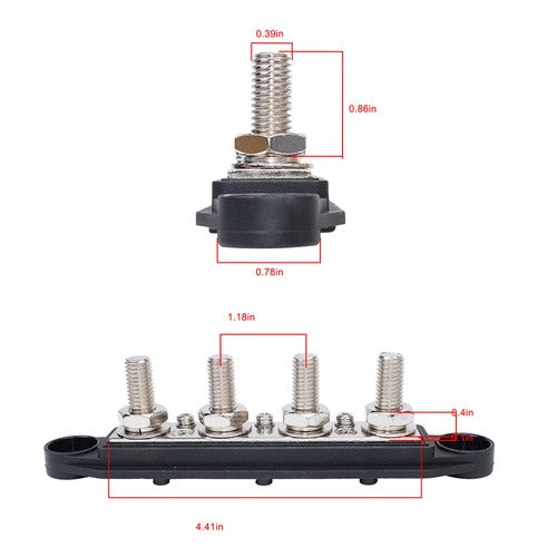 3/8" / 250A 4 Stud Busbar Bus Bar Power Distribution Terminal Block Red&Black
