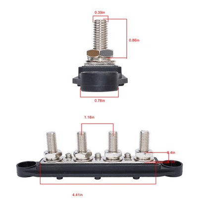 3/8" / 250A 4 Stud Busbar Bus Bar Power Distribution Terminal Block Red&Black