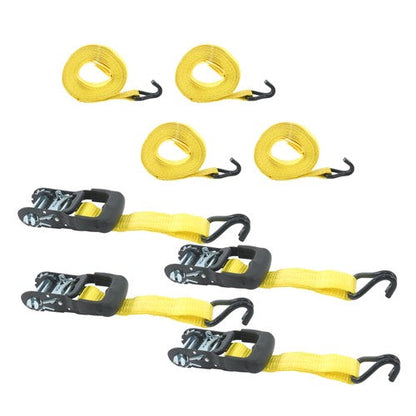 4 Pc 1.5" inch x 16' Ft Ratchet Tie Down Cargo Straps 1100 Lbs J Hooks