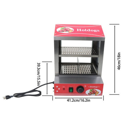 27L Hot Dog Machine Hot Dog Steamer with Bun Warmer 500W 175 Hotdogs 40 Buns