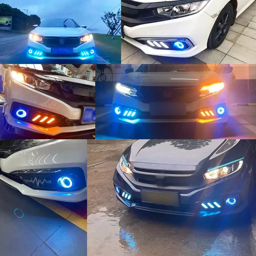 LED Blue Halo Projector Fog Light Angel Eyes Ring DRL for 2016-2021 for Honda Civic
