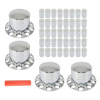 Semi Truck 33mm Chrome Wheel Axle Covers w/ Hub Caps Lug Nuts