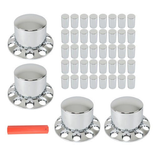 Semi Truck 33mm Chrome Wheel Axle Covers w/ Hub Caps Lug Nuts