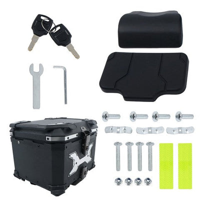 45L  Aluminum Black Hard Motorcycle Trunk With Silver Hanging Plate Rear Trunk