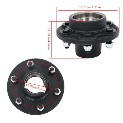 1 Set 6-Lug 5.5"Wheel Hub Kit & Round #42 Spindle with Bearing Kit -8 Pieces/Set