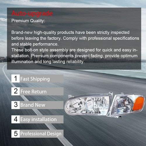 Headlights Replacement w/Corner Fit For Toyota 2001-2002 Corolla L+R Combo Set