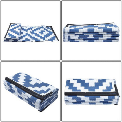 Waterproof Plastic Foldable Rug 8x10FT Outdoor Carpet Navy Blue White