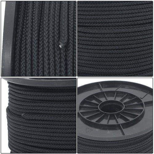 3/16 Inch x 500 Feet Hollow Braid Polypropylene Rope  – Black，750 Pounds