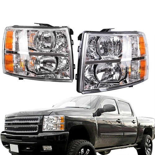 Left+Right Side Headlights For Chevy Silverado1500 2500 3500 2007-2014 Headlamps
