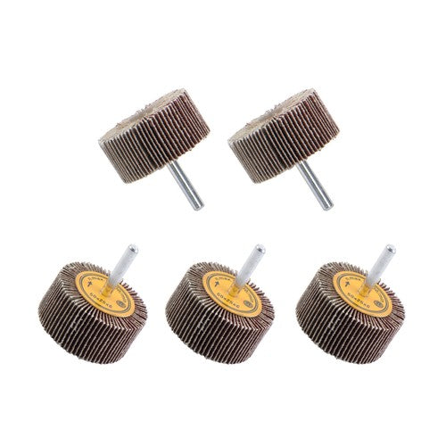 Aluminum Oxide Shank Mounted Flap Wheels, 2" x 1" x 1/4", 120 Grit - 5 Pack