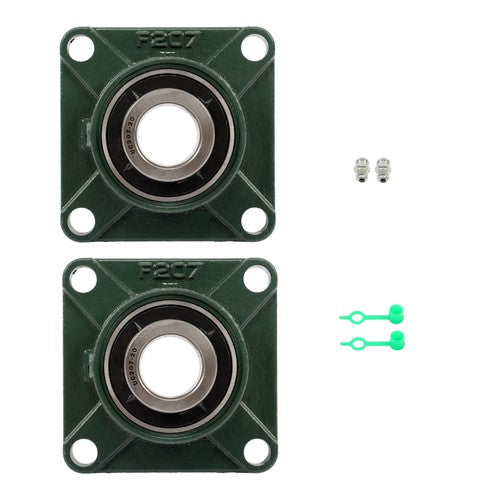 2 × UCF207-20 1-1/4" Bore Pillow Block Flange Bearing 4 Bolt Solid Base