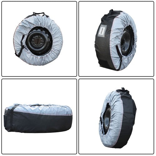 Tyre Cases+Tyre Bags Car Cover 4Pcs New W/ Handheld For Gray 420D And Black 600D