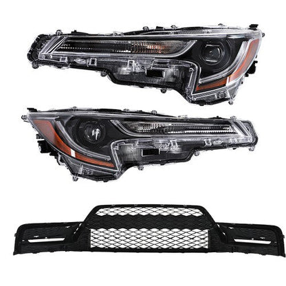 Black For Toyota Corolla 2023-2024 Pair LED Clear Headlights&Front Lower Grill