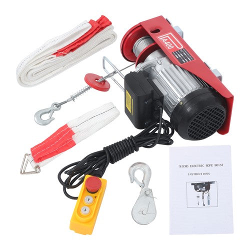 Mini Electric Hoist PA400 880lbs 14ft/4.2m Wired Remote Control Ring Axle Belt