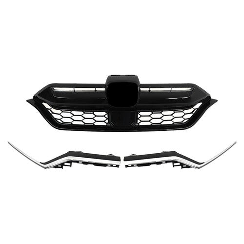 For Honda CR-V 2020-2022 Plastic Front Bumper Grille w/ 2pcs Chrome Trim Strip