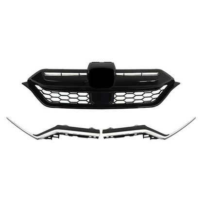 For Honda CR-V 2020-2022 Plastic Front Bumper Grille w/ 2pcs Chrome Trim Strip