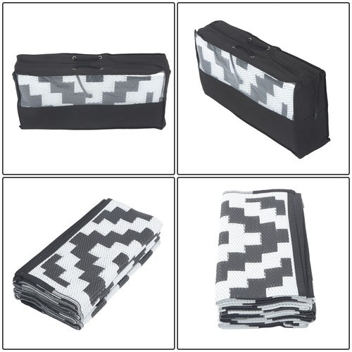 8x10ft Waterproof Outdoor Rug Outdoor Plastic Straw Rug For Camping Black&White