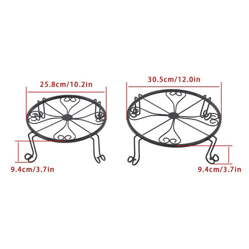 2 Pack 10" 12" Metal Plant Stands Outdoor Indoor Round Pot Stand Rustproof Black