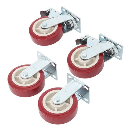 Four 6" red industrial casters 2 with brakes 2 without brakes