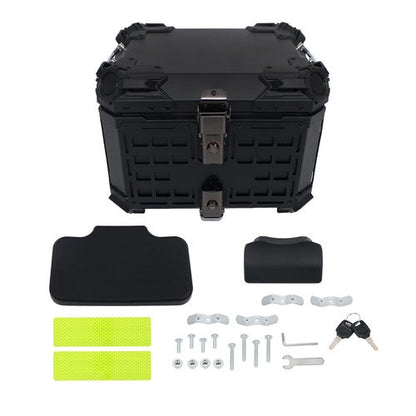 With Black Armor Clock Model Aluminum Motorcycle Top Case Hard 45L Black Trunk