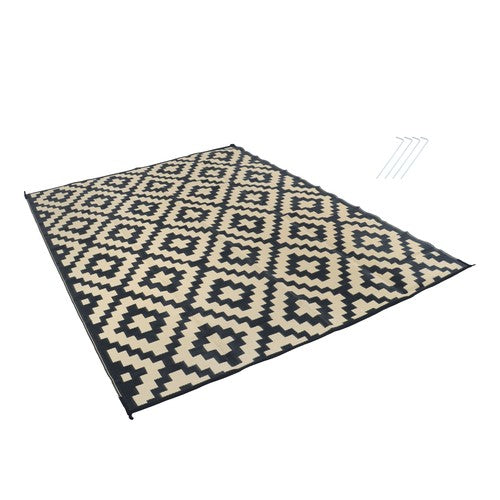 9x12ft Outdoor Plastic Straw Rug For Camping Outdoor Carpet RV Mat Black & Beige