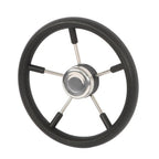 NEW 5 Spoke 13-7/8 Inch Stainless Steel Yach Steering Wheel with PU Foam（Black）
