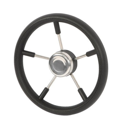 NEW 5 Spoke 13-7/8 Inch Stainless Steel Yach Steering Wheel with PU Foam（Black）