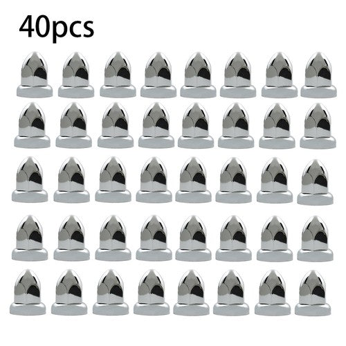 40pcs ABS Chrome 33mm Push-on Bullet Flanged Lug Nut Covers for Semi Trucks