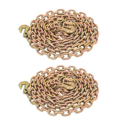 2pcs Transport Bundle Chain Steel Gold 7100lbs G80 3/8in×20ft Heavy Duty W/Hooks