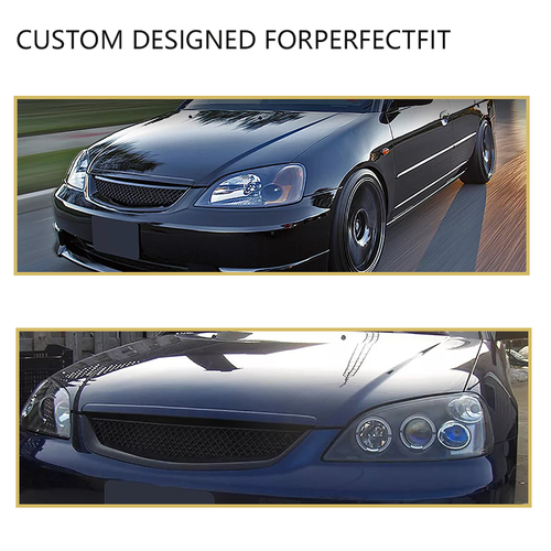 Front Mesh Grille & Fog Lights Lamps for 2001-2003 for Honda Civic Sedan