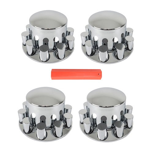 Semi Truck 33mm Chrome Wheel Axle Covers w/ Hub Caps Lug Nuts