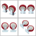 Set of 4 Heavy Duty Casters - 6 inch x 2 inch Red Polyurethane Tread