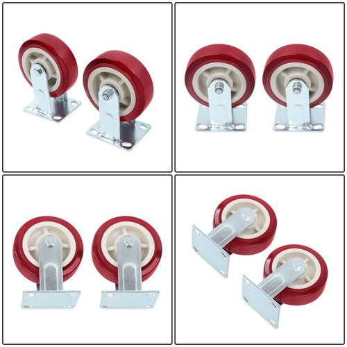 Set of 4 Heavy Duty Casters - 6 inch x 2 inch Red Polyurethane Tread